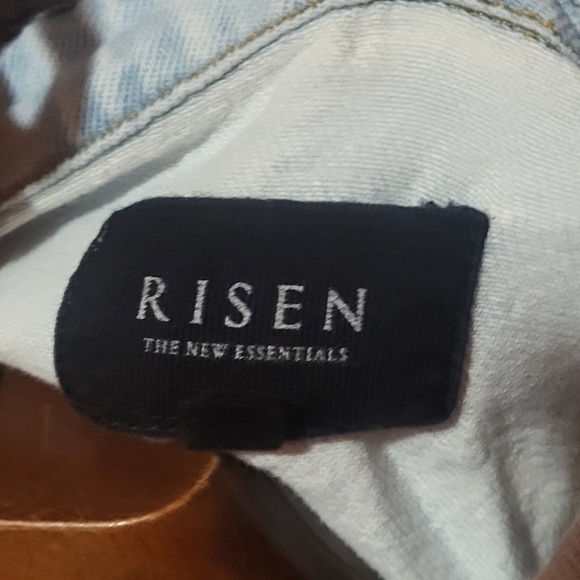 Risen Distressed Fringe Acid Washed Denim Blue Cotton Shirt Jacket Size XLarge - Picture 6 of 8